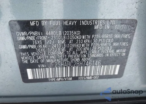 2011 Subaru Forester 2.5X z USA, uszkodzony, nr VIN JF2SHABC2BH746146